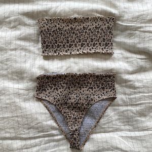 Reformation leopard bandeau bikini set, size small